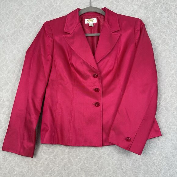 Vtg Talbots Silk Blend Blazer Women 4P Hot Pink Gem Button Career Old Money Chic - Picture 1 of 16